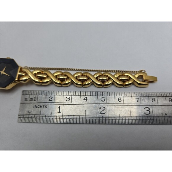 Vintage Lassale Seiko Womens Gold Tone Faceted Octagon Black Watch New Battery